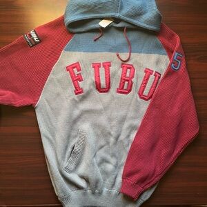 Vintage FUBU Sweater Knit Hoodie Colorblock 90s Y2k Streetwear Size Large
